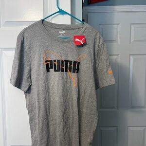Puma Men's Gray and Orange Logo Tee